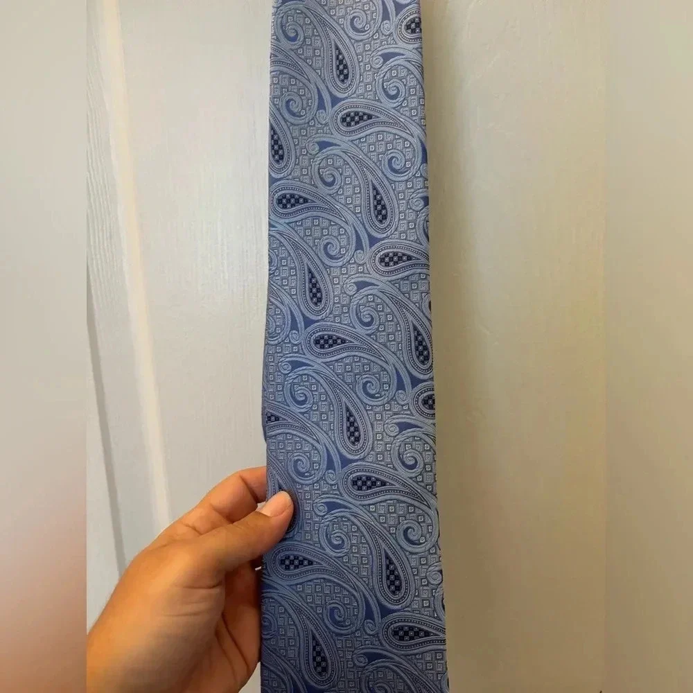 ERMENEGILDO ZEGNA MEN'S TIE BLUE 100% SILK MADE IN ITALY